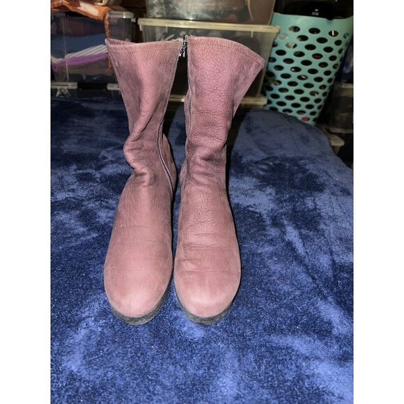 ARCHE LN Bradip Burgundy Nubuck Leather Wedge Ankle Boots Side Zipper - Picture 2 of 16